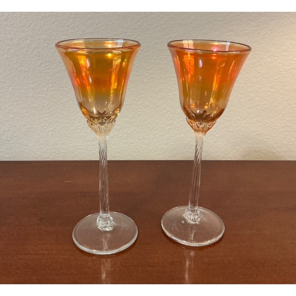 Vintage Hand Blown Wine Glasses, 2-Lg Rick Strini, Signed  Art glasses